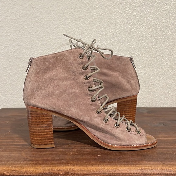 JEFFREY CAMPBELL CORS SUEDE LACE UP PEEP TOE HEELED BOOTIE BOOTS - Picture 4 of 15